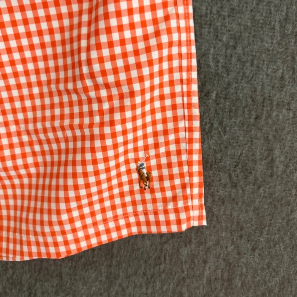 NEW Polo Ralph Lauren Swim Trunks Men 4XB Orange Gingham Check Drawstring NWT